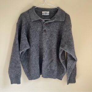 Vintage United Colors Of Benetton Knit Sweater Wool Made In Italy Grey Polo Sz L